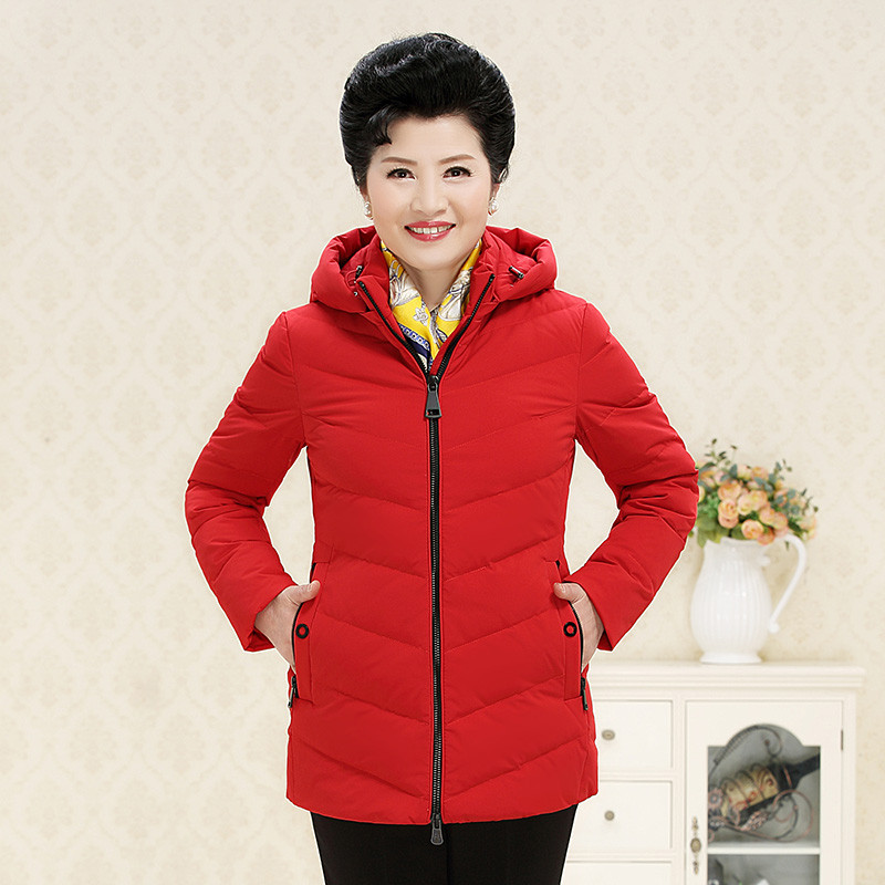 千仞岗2018新品中老年羽绒服女纯色短款可脱卸帽保暖羽绒服229190 170/L 经典红88105