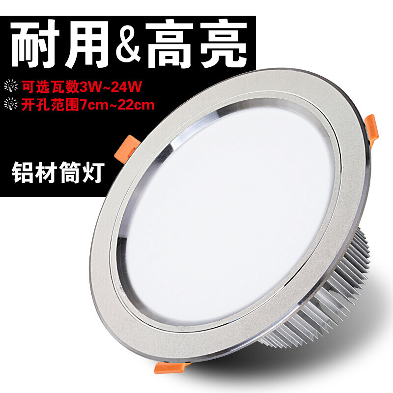 筒灯led4寸12w嵌入式8寸18瓦天花灯5寸桶灯16开孔20cm15公分洞灯 6寸24W正白光