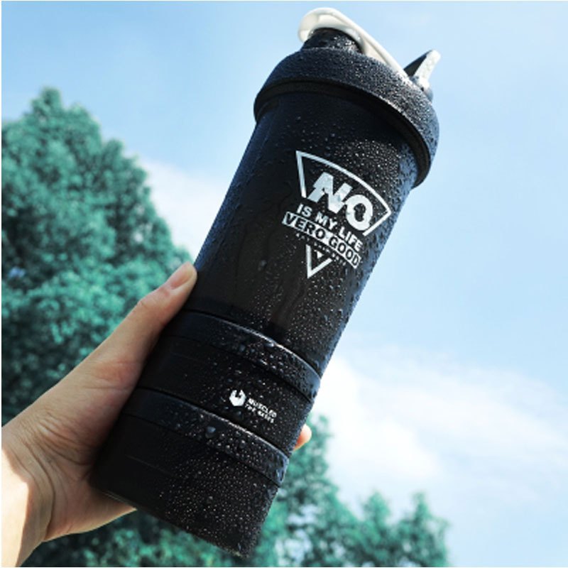 健身运动水杯蛋白粉摇杯塑料杯水壶带刻度搅拌便携大容量杯多色多款生活日用家庭清洁生活日用家居_21_0 NO炫黑款/三层