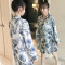 【檀芬妮】（仿真丝）M-XXL秋季长袖性感仿真丝开衫睡裙女_2 175(XXL) 图片色