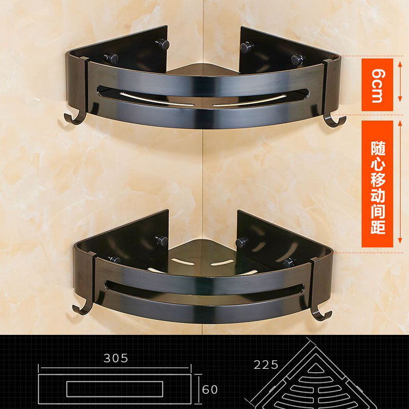 置物架浴巾黑色吸盘式挂件铜嘉宝挂杆双层打孔置物架双杆厨房无痕挂架厕所浴室挂件 铝三角双层篮默认打孔安装