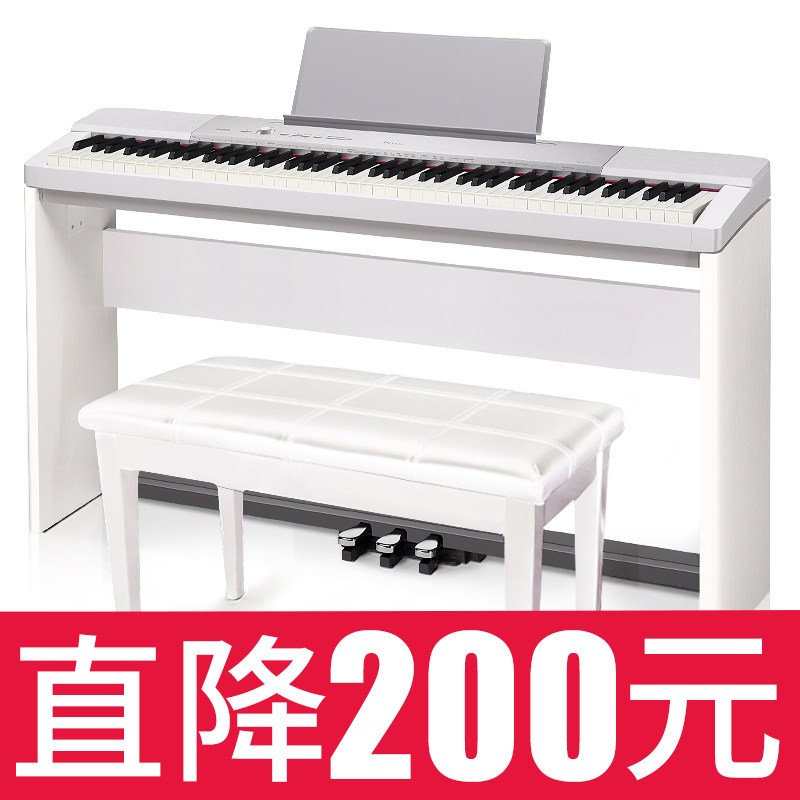 CASIO卡西欧电钢琴PX-160电子钢琴88键重锤专业成人初学PX150便携_0_1 PX-150【白主机+木架+三踏板】+双人凳礼包