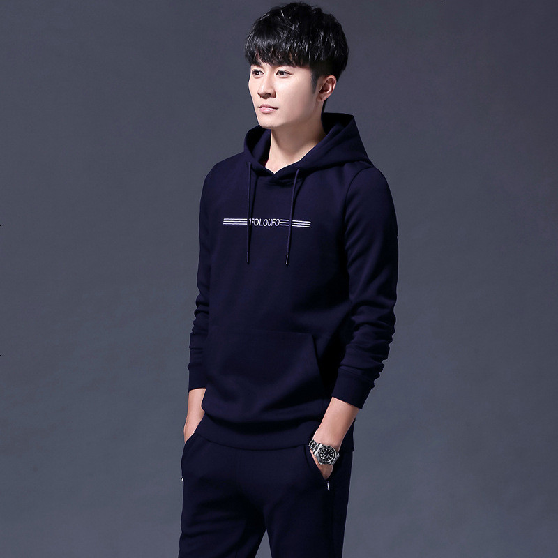 迈特斯BOBO Angel连帽卫衣男士春秋款韩版潮套头帽衫秋季休闲运动服套装男2018新款促销特卖 2XL 5270蓝色