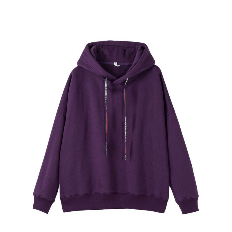 茵曼2018冬装新款连帽拼接宽松运动长袖卫衣女F1884082754 S 葡萄紫