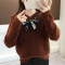 子沫雨JMOORY秋冬新款2018小清新毛衣女甜美慵懒风宽松仿貂毛套头针织衫长袖潮 米白 M
