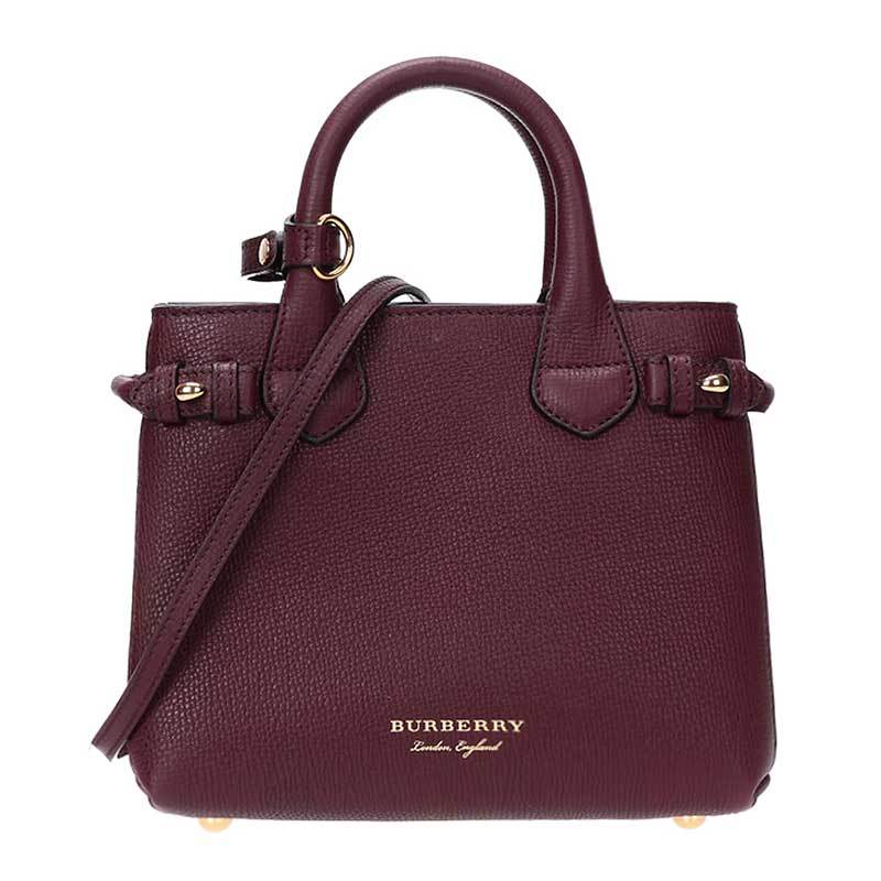 BURBERRY（博柏利）手提包女迷你牛皮House格纹欧美时尚敞口单肩斜挎手提包酒红色4044652 酒红色