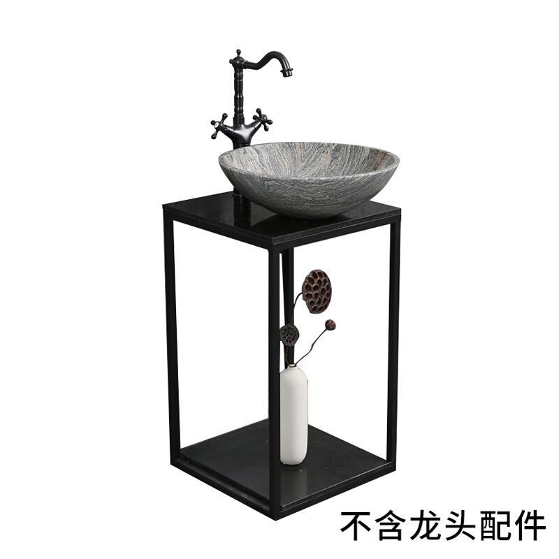 石头立柱洗脸盆池一体式落地铁艺艺术创意阳台户外天然石材洗手盆_8 水墨亭浪淘沙星盆