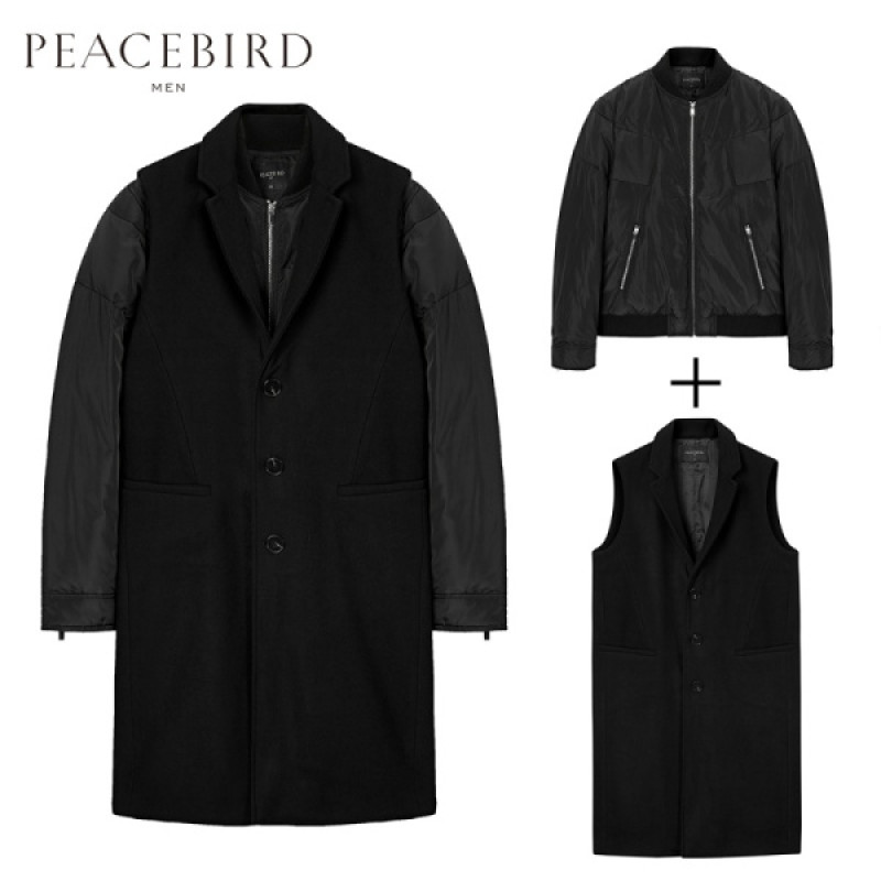 太平鸟男装冬季新款青年个性长款马甲羽绒服两件装套装_1 3XL 默认颜色