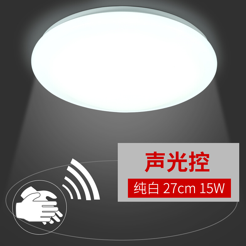 LED雷达吸顶灯LED声光控工程家用过道走廊楼梯楼道声控人体感应灯 声光全白27CM15W