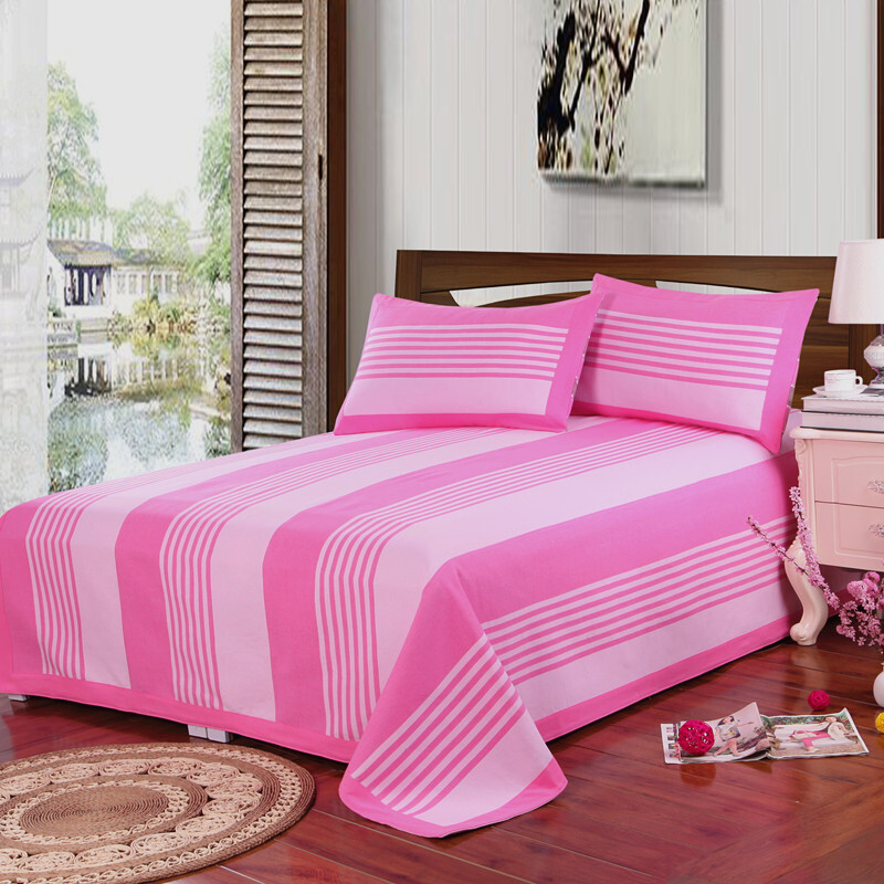纯棉老粗布凉席三件套加厚全棉床单套件合股粗布床单加厚 1.5m(5英尺)床 粉白色
