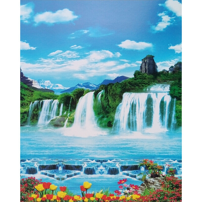 风景窗帘卷帘加厚全遮光拉链式窗户升降手动卧室家用防晒手拉防水_8 默认尺寸 高山瀑布