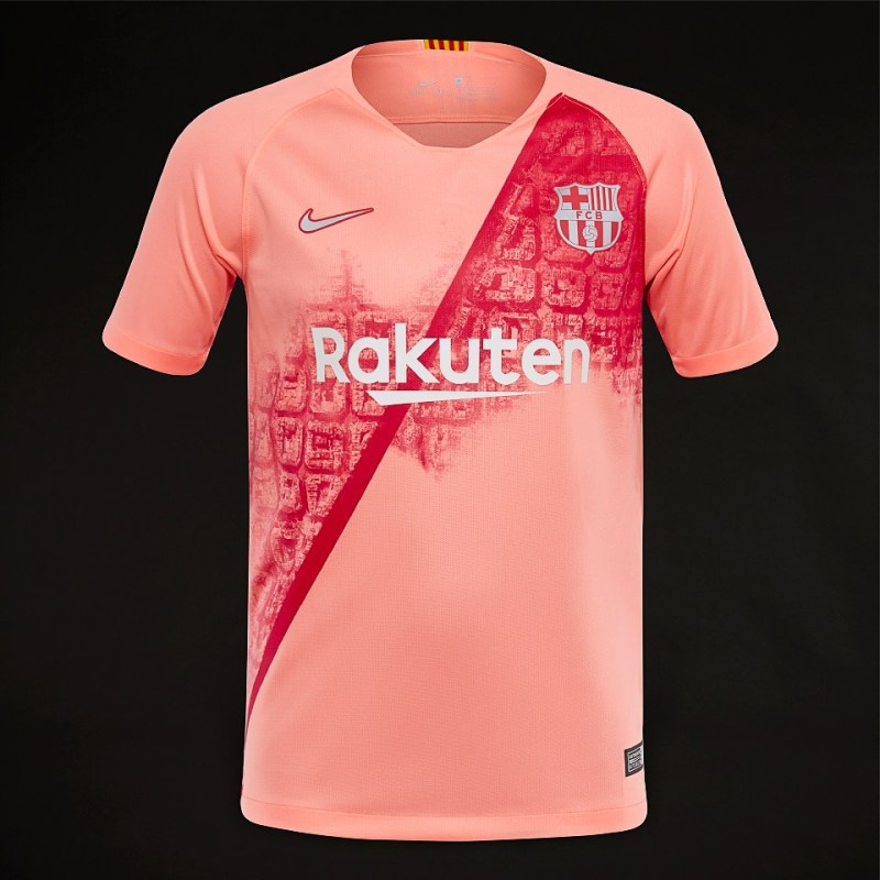 919235-694耐克(Nike)巴塞罗那2018/19赛季第二客场儿童短袖队服运动T恤 粉色 XL