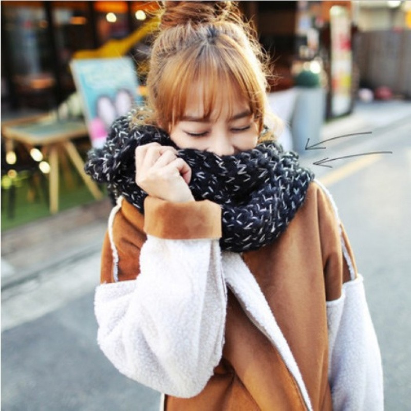 伊则新款韩版冬季情侣款男女通用马海毛保暖围巾加长加厚户外防风围脖女 黑色