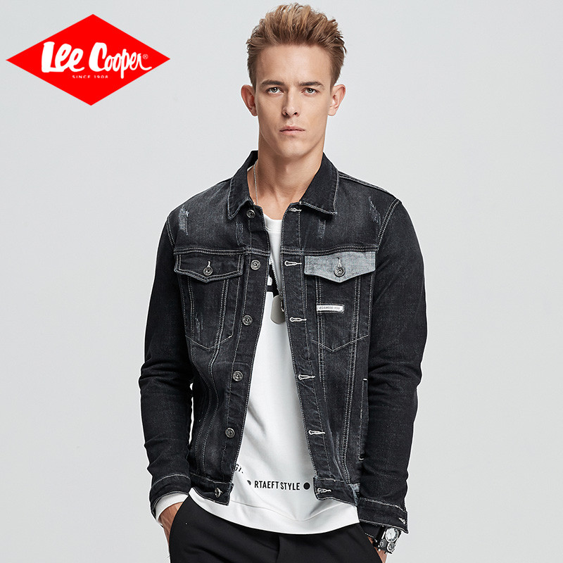 LeeCooper2018秋冬复古牛仔夹克男外套休闲时尚潮流牛仔外套 XXL 黑色