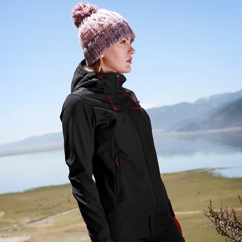 探路者2017冬新款户外防风外套舒适女式越野软壳衣HAEF92036 L HAEF92036-G01X黑色