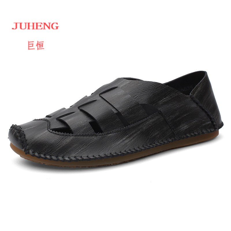 男士凉鞋2018新款真皮沙滩鞋潮男凉鞋夏软底休闲鞋开车越南凉鞋男_1_6_1 5035-黑 38