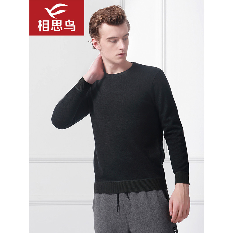红豆相思鸟（xiangsiniao）男士春秋季多色纯色基础款套头针织衫男4T323 165/84A G5墨绿色
