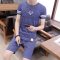 夏季短袖套装男韩版潮流冰丝T恤男短裤运动休闲两件套男2018新款_6 XL TZ-L藏青色