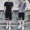 男士运动套装夏季跑步健身运动衣服装宽松休闲短袖T恤短裤两件套_3 M 933粉色