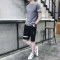 男士运动套装夏季跑步健身运动衣服装宽松休闲短袖T恤短裤两件套_3 M 933粉色