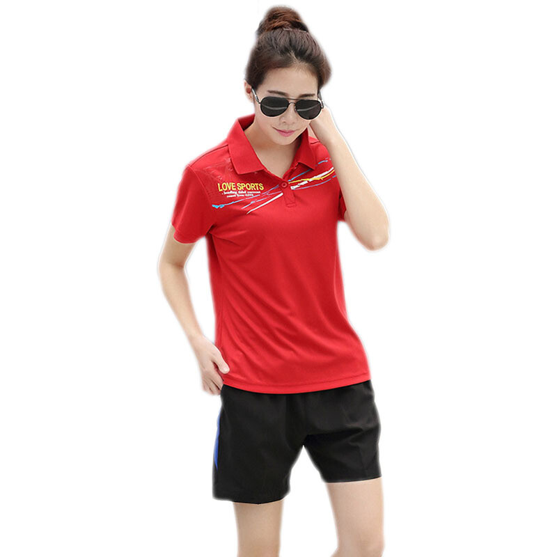 夏季跑步运动套装男女短袖羽毛球运动服_1 M女 红色