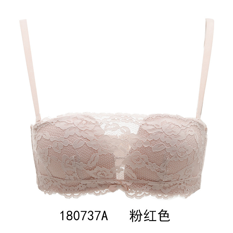 歌瑞尔性感蕾丝聚拢防走光内衣无钢圈抹胸式少女文胸 180737A 粉红色 70B