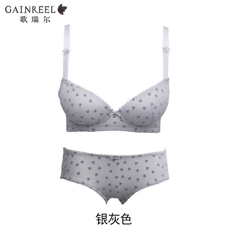 歌瑞尔性感聚拢无钢圈红色结婚女士内衣套装【文胸+内裤】 180054A A75+M 银灰色