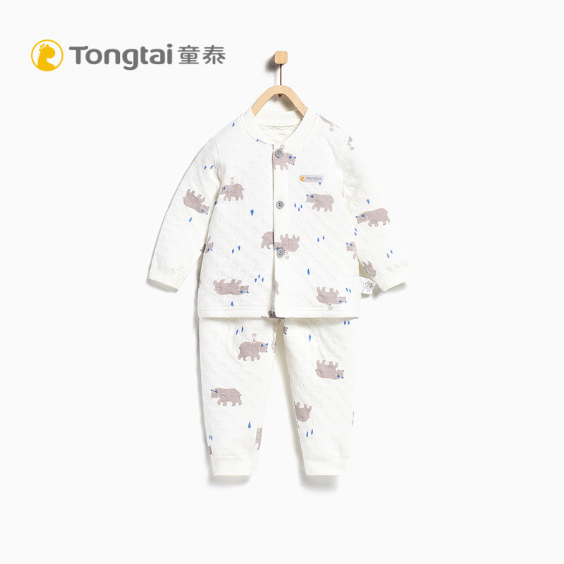 童泰秋冬婴幼儿保暖内衣上衣裤子3-24个月-3岁男女宝宝长袖对开两件套装 小熊 90cm