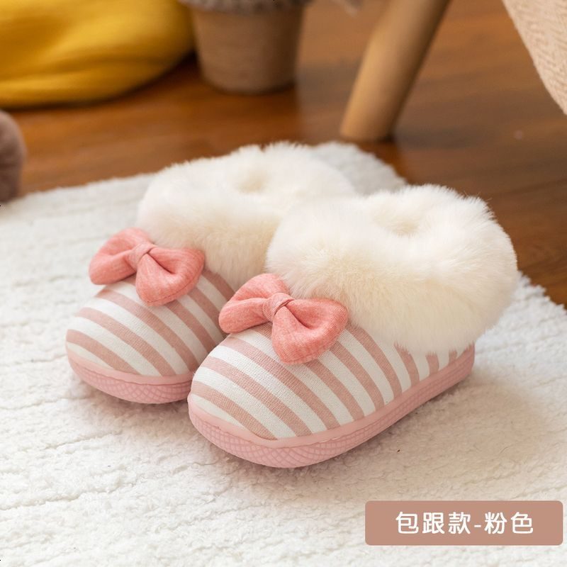 迈特斯BOBO Angel儿童棉拖鞋女童宝宝拖鞋冬1-3岁5防滑软底婴幼儿室内家居鞋男童秋促销特卖 蝴蝶结粉-包跟棉鞋 内长14cm