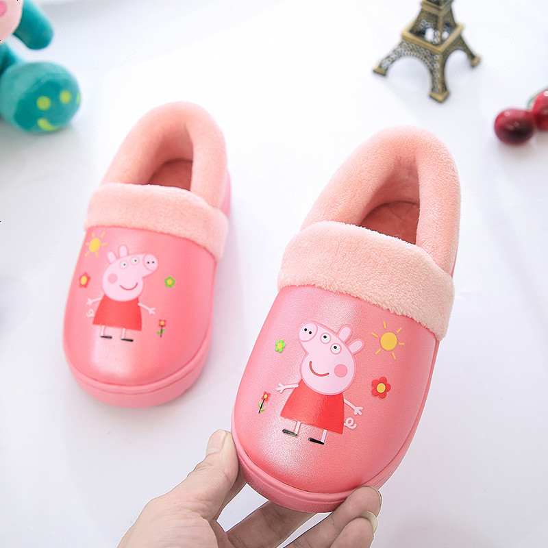 迈特斯BOBO Angel小猪佩奇冬季男童女童可爱棉拖鞋包跟1-3岁宝宝防滑软底儿童家居促销特卖 粉红色（pu佩奇） 19内长17.5cm