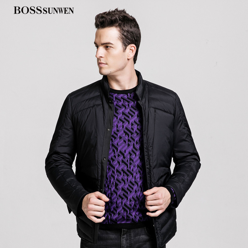 BOSSsunwen秋冬新款男士羽绒服外套立领保暖冬季厚羽绒服外套上衣 180/100A 黑色