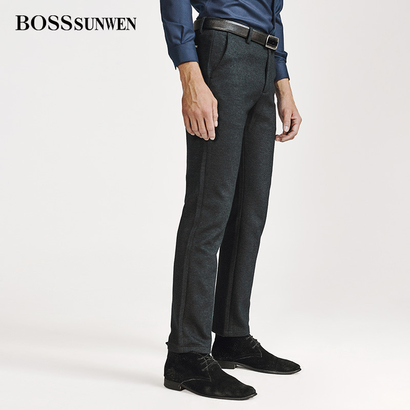 BOSSsunwen男士西装裤羊毛商务西服西裤男中腰修身百搭正装长裤秋 38 深灰色