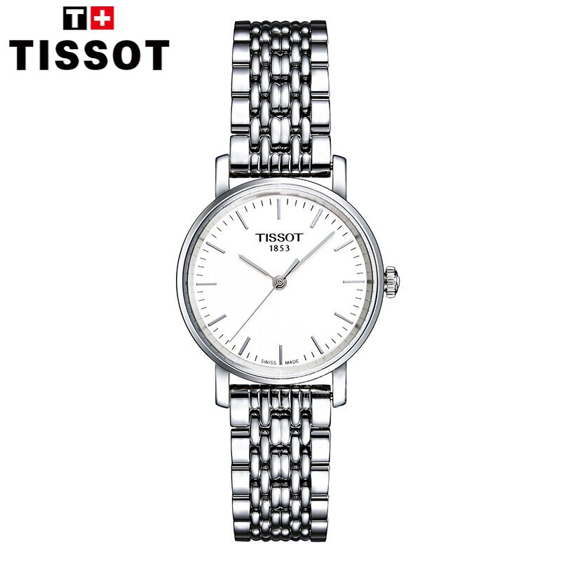 天梭（TISSOT）瑞士品牌魅时系列钢带石英表 女时尚防水精钢钢带女士手表全球联保 T109.210.33.031.00 T109.210.11.031.00
