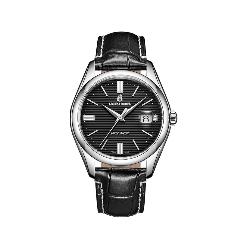 依波路(ernest borel)豪爽系列黑盘日历真皮皮带自动机械男表精选商务