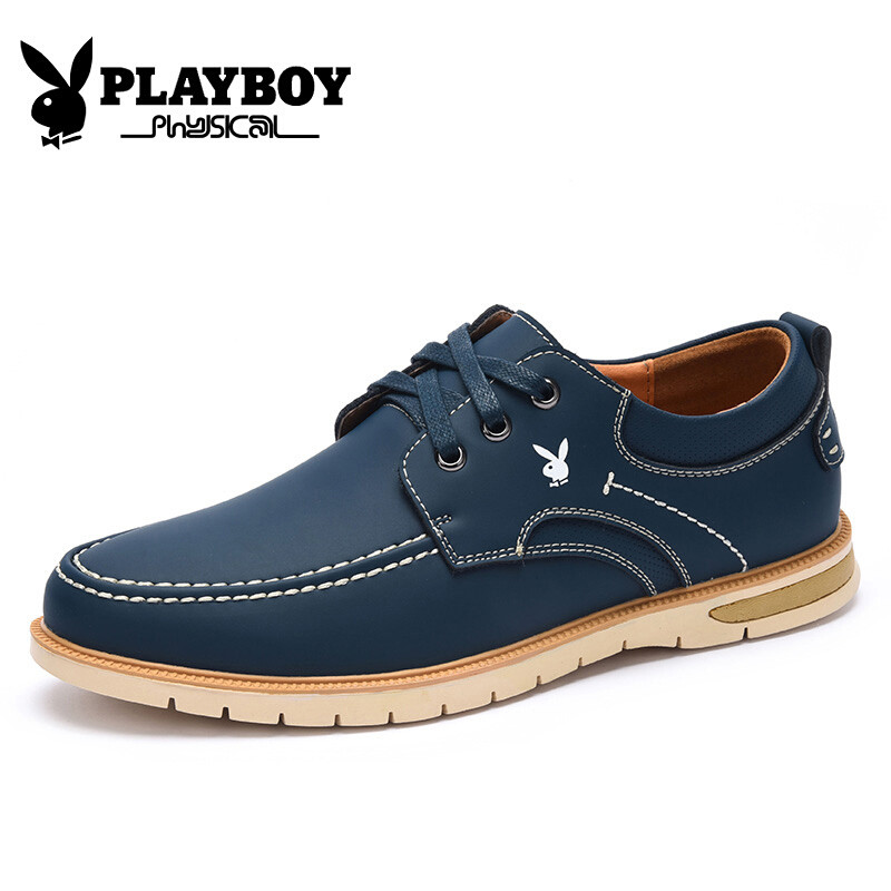 花花公子（PLAYBOY）英伦皮鞋潮流男士休闲鞋 蓝色 38