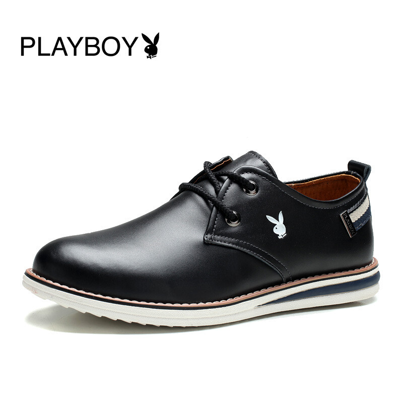 花花公子（PLAYBOY）男鞋四季款商务休闲鞋男青年韩版加绒男士皮鞋板鞋子 160013M黑色(加绒款) 45