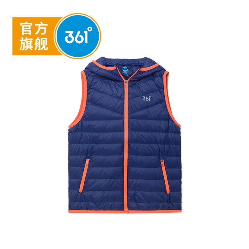 361度童装男童羽绒马夹上衣18冬装新款儿童连帽外套轻薄羽绒服_1 150 电子蓝