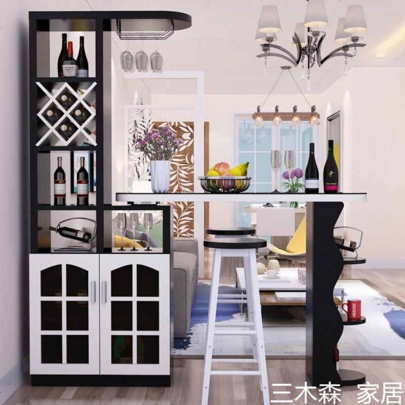 吧台桌家用简约现代客厅多功能隔断柜北欧创意转角酒柜靠墙玄关柜_756_53 组装_黑色《欧式玻璃_》_支架结构