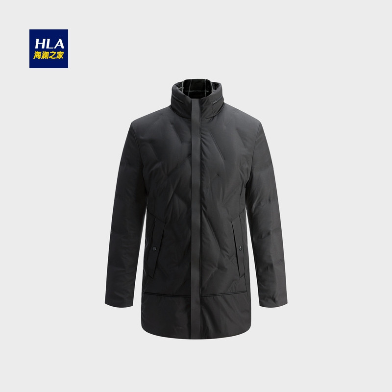 HLA海澜之家中长款围巾领羽绒服2018冬季舒适时尚羽绒服男 170/88A/M 黑色M3
