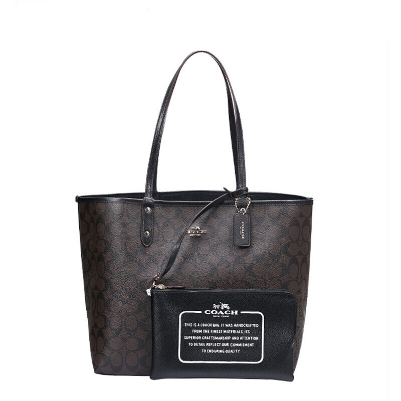 COACH 蔻驰 托特包双面 女包 女士 PVC手提单肩双面托特包奢侈品 咖啡色