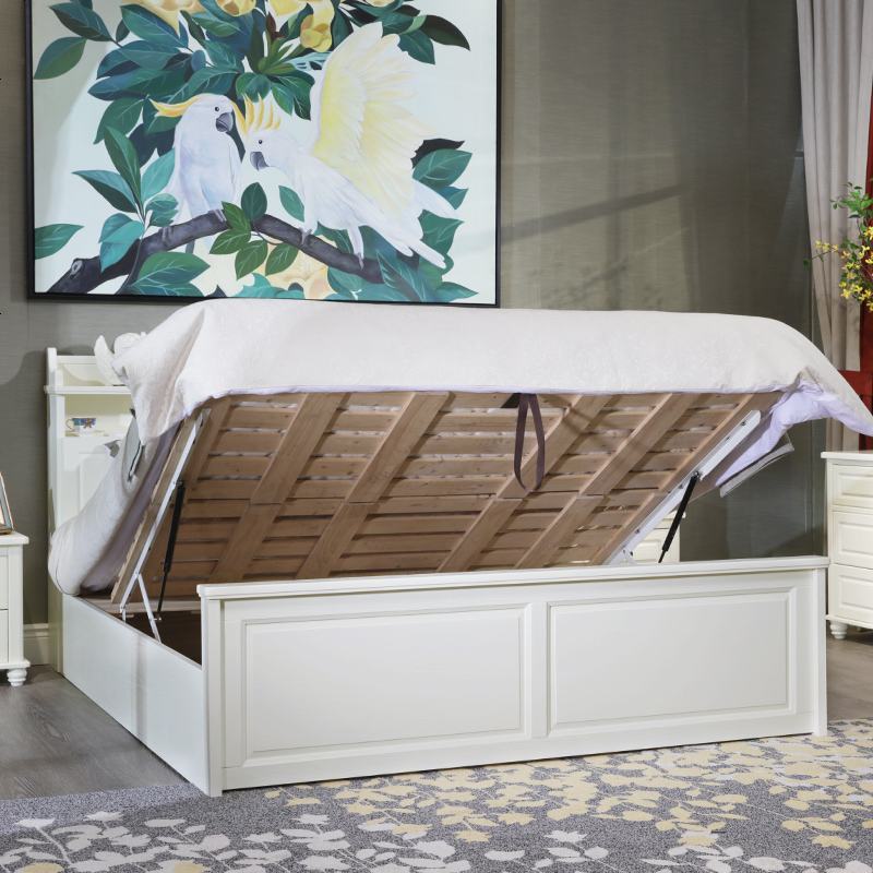 全实木床 北欧式现代简约1.5m1.8米双人床高箱储物松木经济型主卧 1800mm*2000mm_A17欧式液压床（象牙白）+床