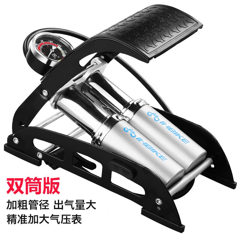 脚踩式打气筒自行车汽车摩托电动粗高压便携家用脚踏充气泵自行车单车零件配件骑行装备_1 双筒版160PSI【加粗管径出气量大】【精准加大气