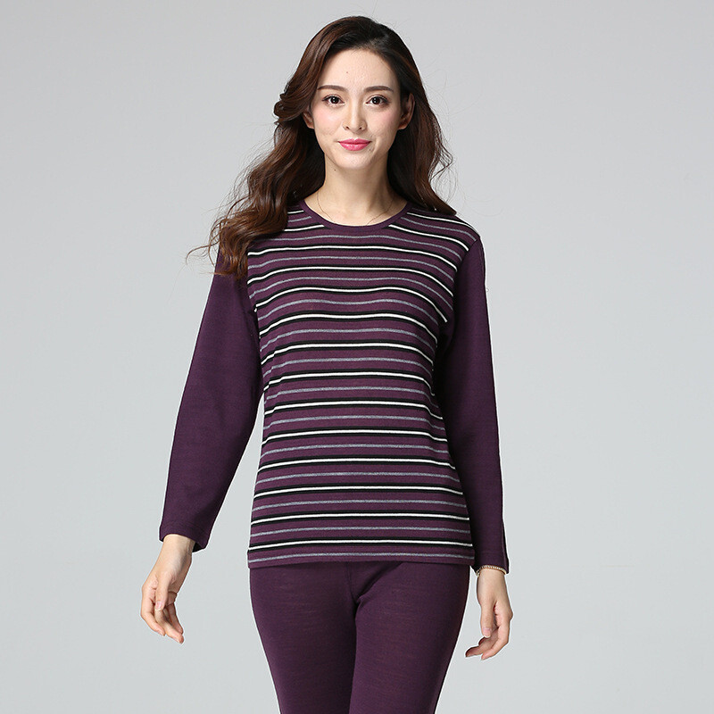 【官方正品】恒源祥女士纯羊毛保暖内衣套装女薄型秋衣秋裤秋冬羊毛打底内衣礼盒装羊毛裤羊毛上衣 85/160 BW-2154紫罗兰黑色浅灰米白