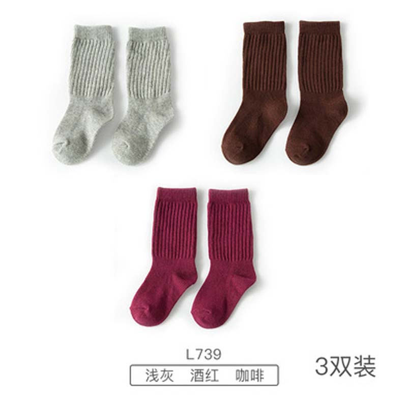 儿童袜子堆堆袜韩版简约小清新春秋冬款男童小孩女童中长筒宝宝袜婴童袜子 0-1（脚长约9-12cm） 739-浅灰-咖啡-酒红