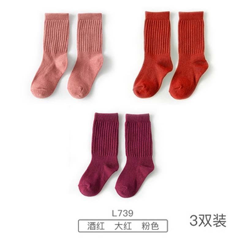 儿童袜子堆堆袜韩版简约小清新春秋冬款男童小孩女童中长筒宝宝袜婴童袜子 0-1（脚长约9-12cm） 739-粉色-大红-酒红
