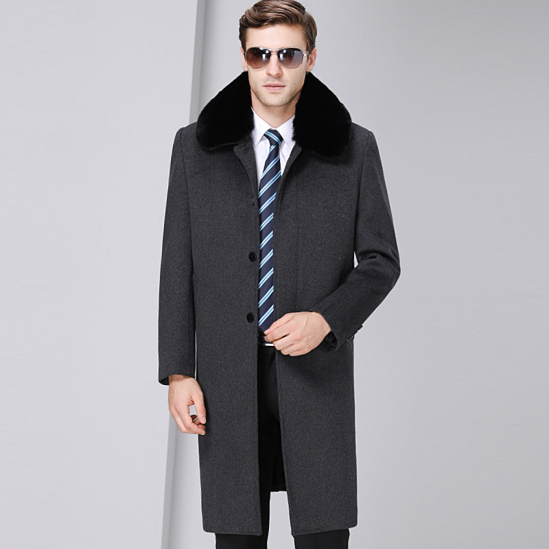高端羊绒大衣男士外套风衣羊毛呢大衣男长款冬季加厚商务中老年呢子外套男爸爸装鄂尔多斯梦特娇花花公子阿玛尼金利来雅戈尔男装 180/96A(XL码） 1212灰色加绒送毛领