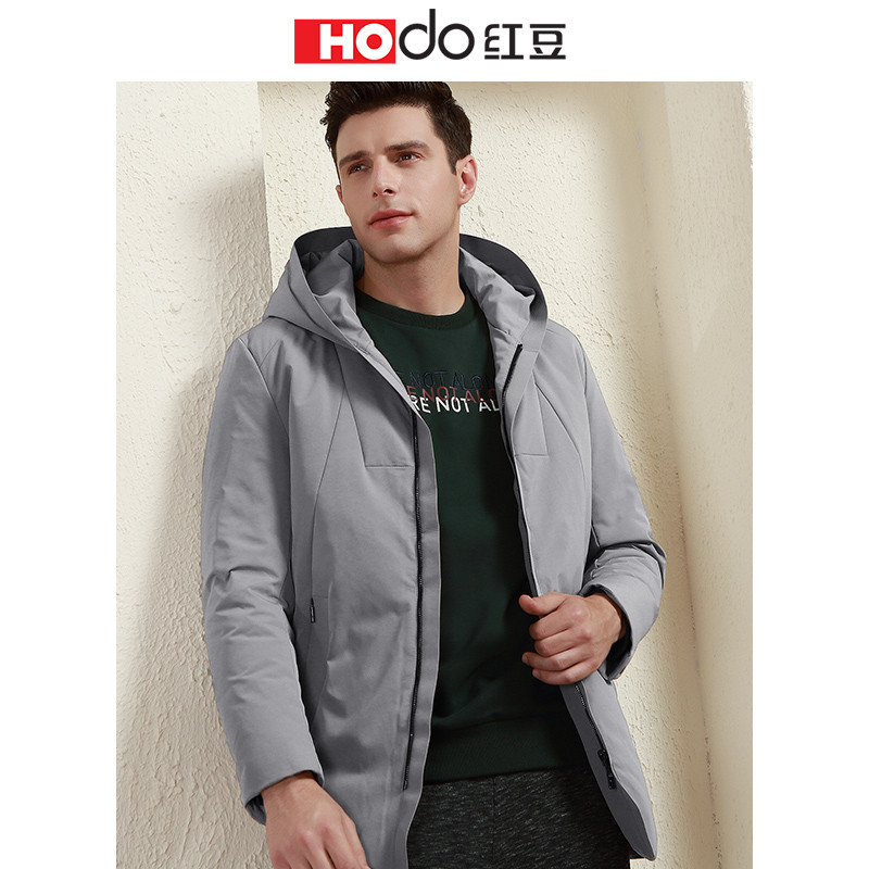 HODO红豆男装冬季男士羽绒服轻时尚简约休闲连帽亚光面料羽绒服男外套 180/96A S3灰色
