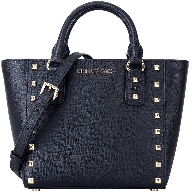 MICHAEL KORS 迈克·科尔斯 MK女包 SANDRINE STUD系列黑色皮质女士手提单肩斜挎包 黑色