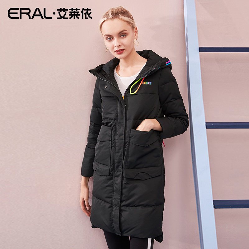 ERAL/艾莱依小马宝莉2018新款羽绒服女中长款宽松修身潮617104167_1 160/84A/M 黑色