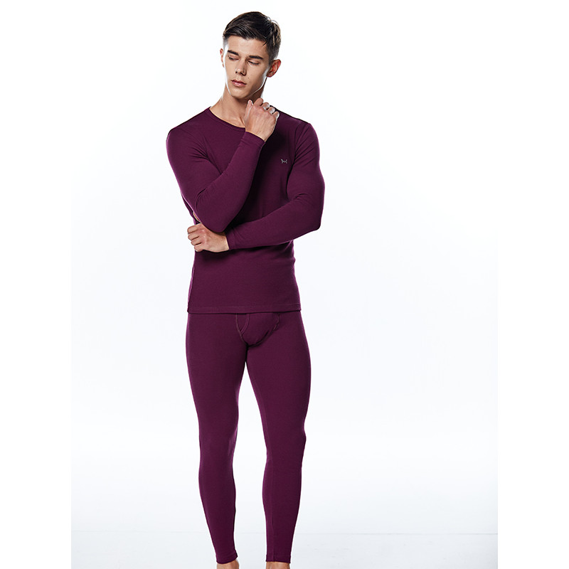 猫人 男款圆领保暖内衣薄款修身长绒棉毛衫秋衣秋裤套装 XXXL 黑巧克力